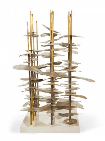 Robert Lee Morris Robert Lee Morris Vertical Cityscape Nickel And Brass Sculpture