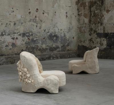 Robert Marinelli Limited Edition Mictlan Lounge Chair with Mesoamerican Inspired clay figurines