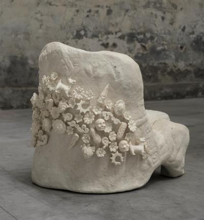 Robert Marinelli Limited Edition Mictlan Lounge Chair with Mesoamerican Inspired clay figurines