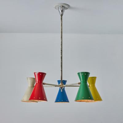 Robert Mathieu Rare 1950s Robert Mathieu 5 Shade Multi Color Chandelier