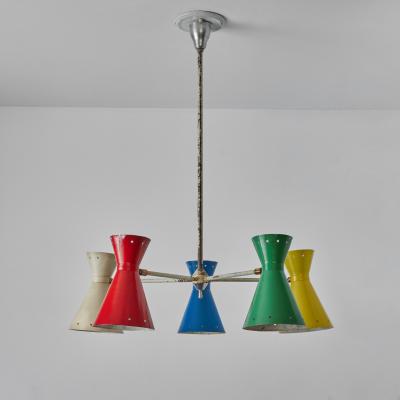 Robert Mathieu Rare 1950s Robert Mathieu 5 Shade Multi Color Chandelier