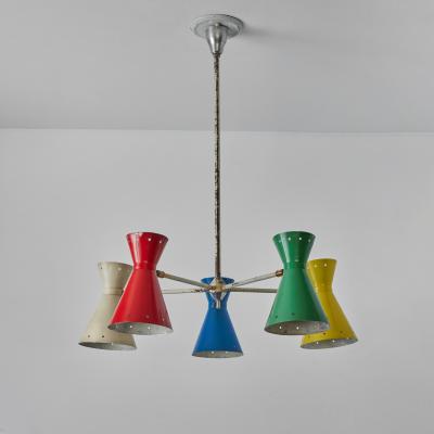 Robert Mathieu Rare 1950s Robert Mathieu 5 Shade Multi Color Chandelier