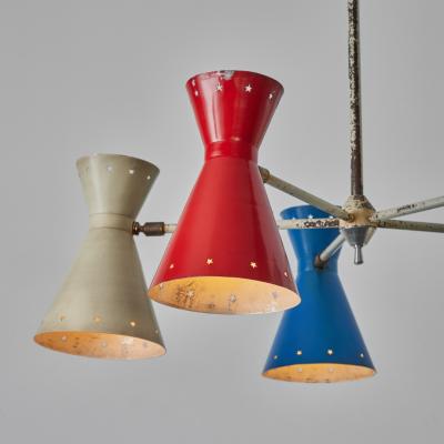 Robert Mathieu Rare 1950s Robert Mathieu 5 Shade Multi Color Chandelier