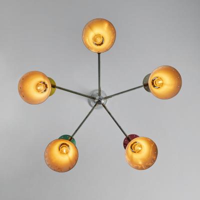 Robert Mathieu Rare 1950s Robert Mathieu 5 Shade Multi Color Chandelier