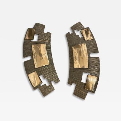 Robert Phandeve 1970s Pair of Sculptural bronze sconces by Robert Phandeve