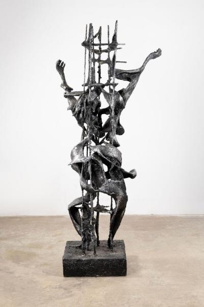 Robert Schwartz Bert Schwartz Brutalist Sculpture Prometheus and Pandora in Aluminum Steel