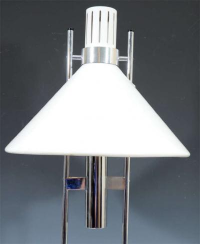 Robert Sonneman Sonneman Lighting MID CENTURY MODERNIST WHITE CONE SHADE AND CHROME LAMPS BY ROBERT SONNEMAN