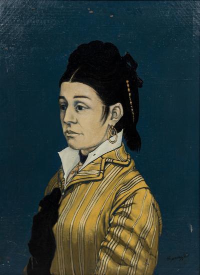 Robert Springfels Robert Springfels American Mid Century Portrait of a lady in yellow Oil on Canva