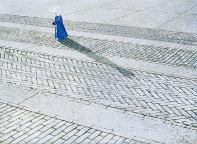 Robert Vickrey Nun Walking a Brick Road