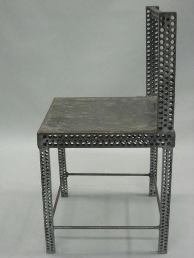 Robert Wilson Pair of Conceptual Steel Side or Desk Chairs Attributed to Robert Wilson