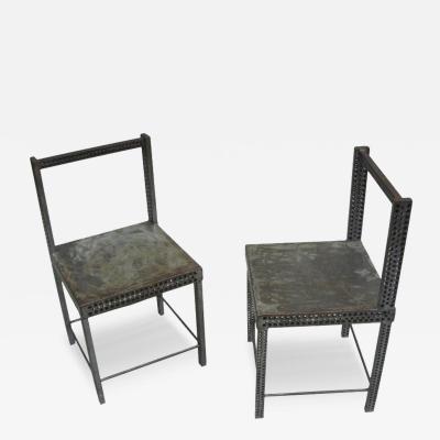 Robert Wilson Pair of Conceptual Steel Side or Desk Chairs Attributed to Robert Wilson