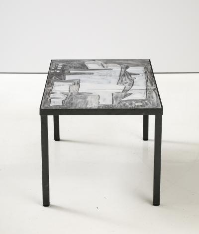 Robert and Jean Cloutier Cloutier Lava Stone Tile Top Coffee Table in White Grey abstract design