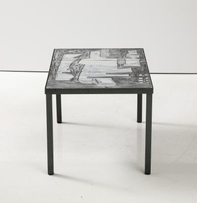 Robert and Jean Cloutier Cloutier Lava Stone Tile Top Coffee Table in White Grey abstract design