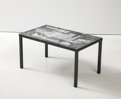 Robert and Jean Cloutier Cloutier Lava Stone Tile Top Coffee Table in White Grey abstract design