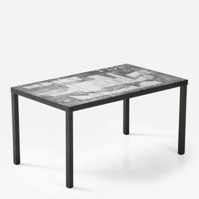 Robert and Jean Cloutier Cloutier Lava Stone Tile Top Coffee Table in White Grey abstract design