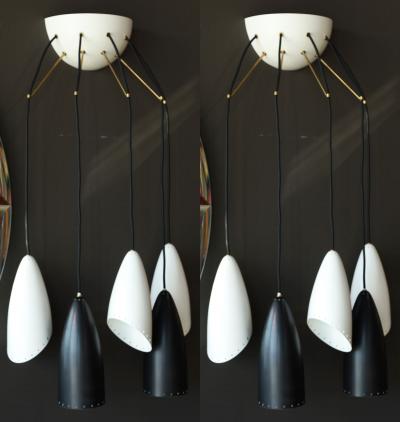 Roberto Giulio Rida Roberto Giulio Rida Five Arm Cone Sconces in Black and White with Brass Fittings