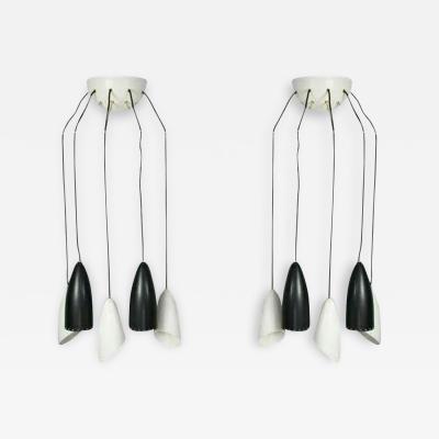 Roberto Giulio Rida Roberto Giulio Rida Five Arm Cone Sconces in Black and White with Brass Fittings