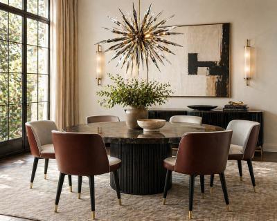 Roberto Lazzeroni Set of 6 Baxter Colette Chairs by Roberto Lazzeroni in Leather Brass