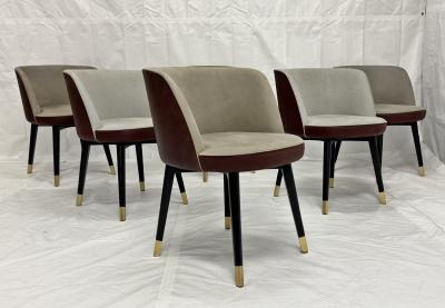 Roberto Lazzeroni Set of 6 Baxter Colette Chairs by Roberto Lazzeroni in Leather Brass