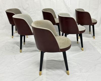 Roberto Lazzeroni Set of 6 Baxter Colette Chairs by Roberto Lazzeroni in Leather Brass