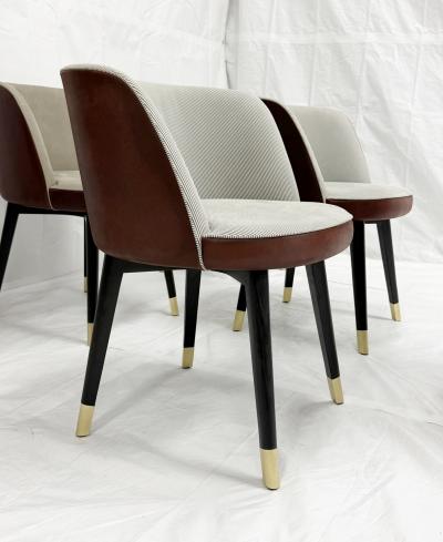 Roberto Lazzeroni Set of 6 Baxter Colette Chairs by Roberto Lazzeroni in Leather Brass