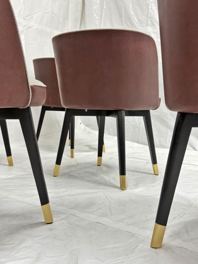 Roberto Lazzeroni Set of 6 Baxter Colette Chairs by Roberto Lazzeroni in Leather Brass