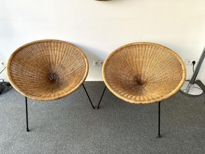 Roberto Mango Mid Century Modern Pair of Rattan Armchairs by Roberto Mango Italy 1950s