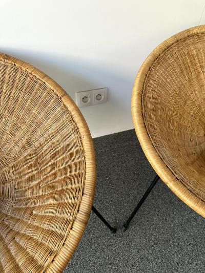 Roberto Mango Mid Century Modern Pair of Rattan Armchairs by Roberto Mango Italy 1950s