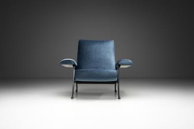Roberto Menghi Roberto Menghi Hall Armchair for Arflex Upholstered in Blue Mohair Italy 1958