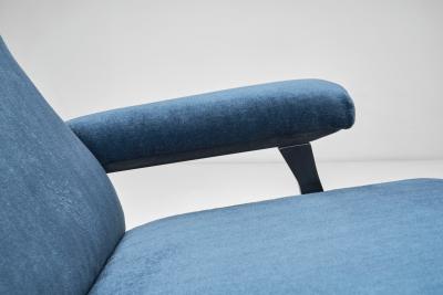 Roberto Menghi Roberto Menghi Hall Armchair for Arflex Upholstered in Blue Mohair Italy 1958