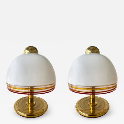 Roberto Pamio Pair of Murano Glass and Brass Lamps by Roberto Pamio for Fabbian Italy 1970s