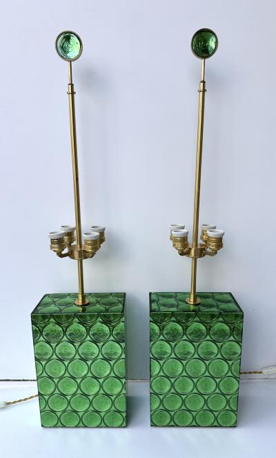 Roberto Rida Contemporary Pair of Brass and Murano Glass Lamps by Roberto Giulio Rida Italy