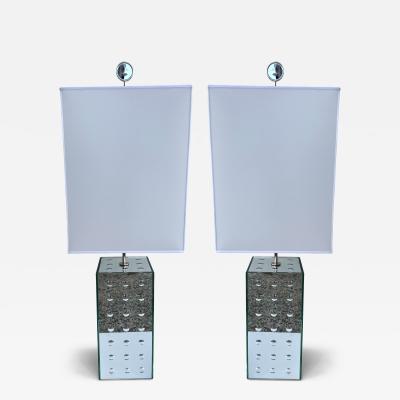 Roberto Rida Contemporary Pair of Silver Optical Murano Glass Lamps by Roberto Rida Italy