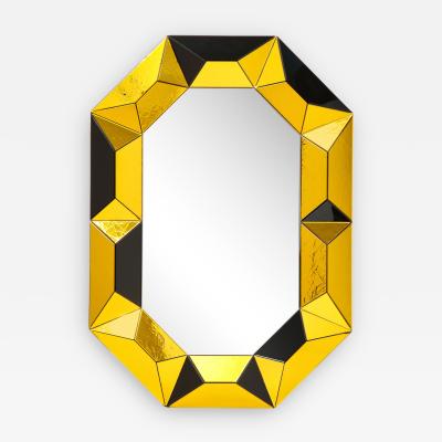 Roberto Rida Gold and Black Multi Faceted Octagonal Mirror