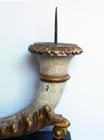 Robust Italian Neoclassical Ivory Painted and Parcel gilt Candle Holder