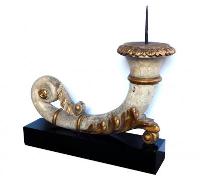 Robust Italian Neoclassical Ivory Painted and Parcel gilt Candle Holder