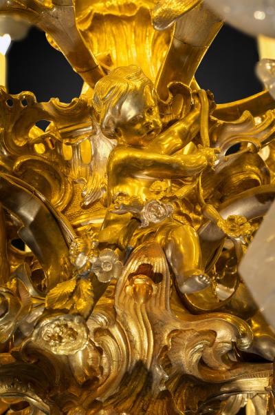 Rock Crystal And Bronze Rocaille Style Chandelier