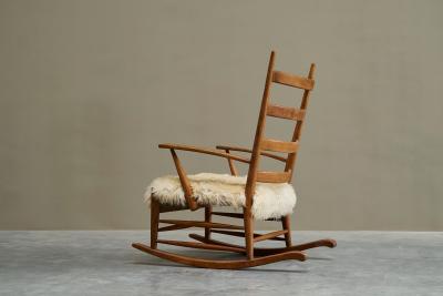 Rocking Chair in Solid Oak and Sheepskin France 1960s