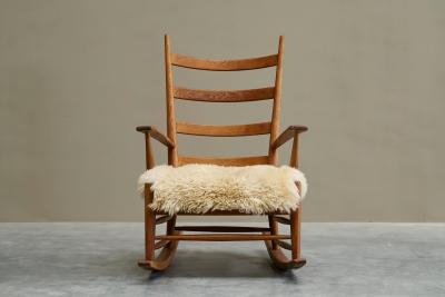 Rocking Chair in Solid Oak and Sheepskin France 1960s