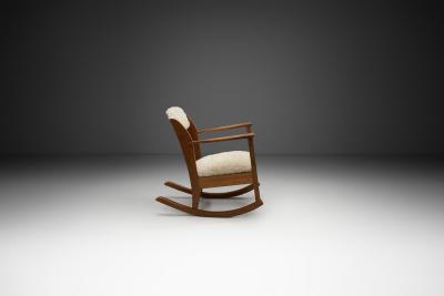 Rocking Chair with Sheepskin Upholstery Europe First half of the 20th Century