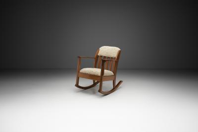 Rocking Chair with Sheepskin Upholstery Europe First half of the 20th Century