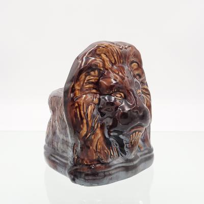 Rockingham Treacle Brown Glazed Lion Portraits A Pair