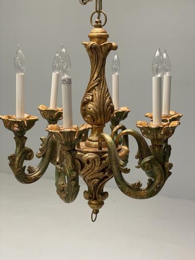 Rococo Baroque Italian Six Light Chandelier Parcel Paint Gilt Italy 1970s