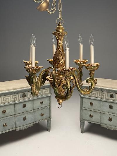 Rococo Baroque Italian Six Light Chandelier Parcel Paint Gilt Italy 1970s