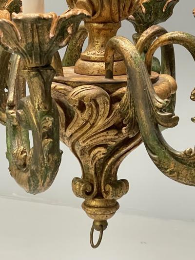 Rococo Baroque Italian Six Light Chandelier Parcel Paint Gilt Italy 1970s