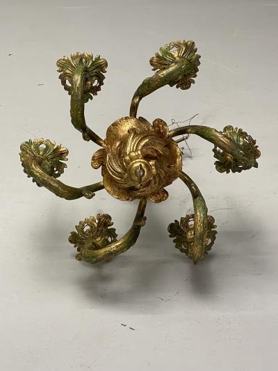 Rococo Baroque Italian Six Light Chandelier Parcel Paint Gilt Italy 1970s