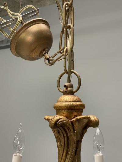 Rococo Baroque Italian Six Light Chandelier Parcel Paint Gilt Italy 1970s