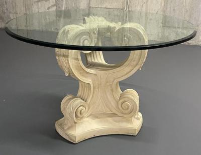 Rococo Glass Top Center Dining Card Table Mid Century Modern Style