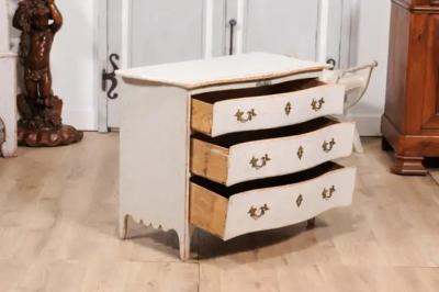Rococo Period 1770s Swedish Gray Cream Painted and Carved Three Drawer Commode