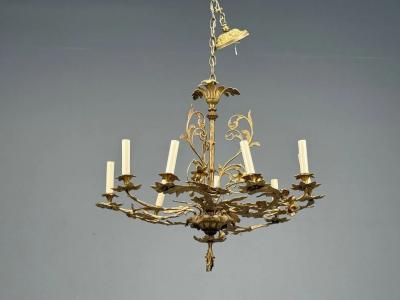 Rococo Style Leaf and Vine Chandelier Dore Bronze Italy 1920s